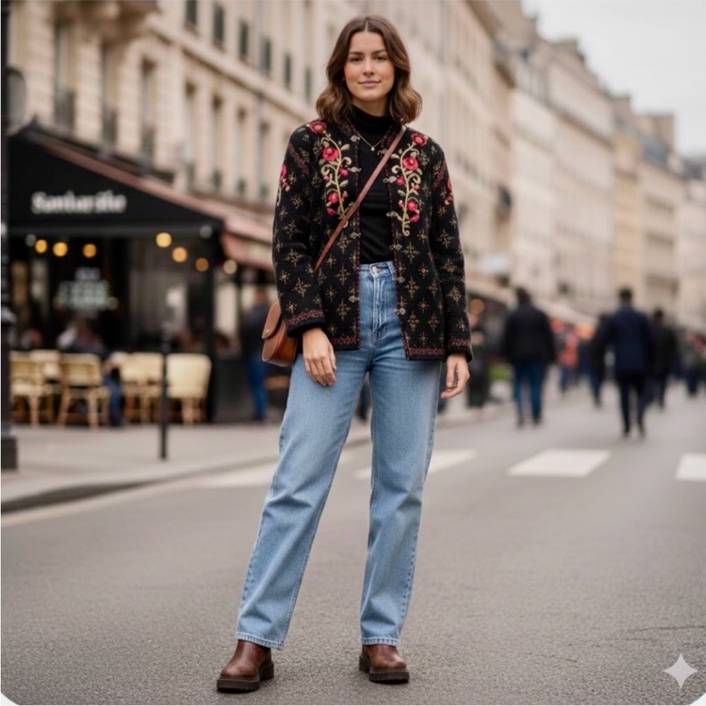 Embroidered Black Floral Jacket
